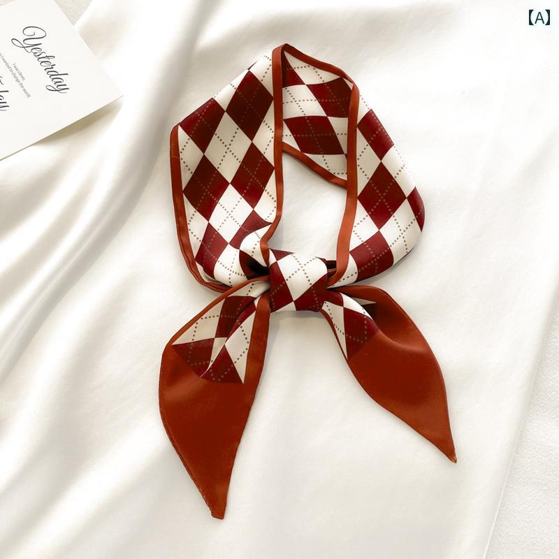 スタイリッシュ レディース スカーフ レディース 小さい 細長い シルクスカーフ ワイン レッド 春秋 夏..