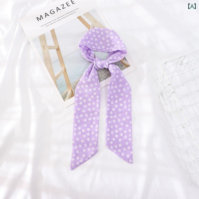 スタイリッシュ レディース スカーフ レディース シフォン ネクタイ 青と 紫の 花の スカーフ 小さい ..