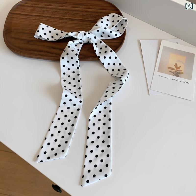 スタイリッシュ レディース スカーフ ロング エレガント ドットの シルクスカーフ 女性用 リボン 装飾 スカーフ ヘッド バンド イン