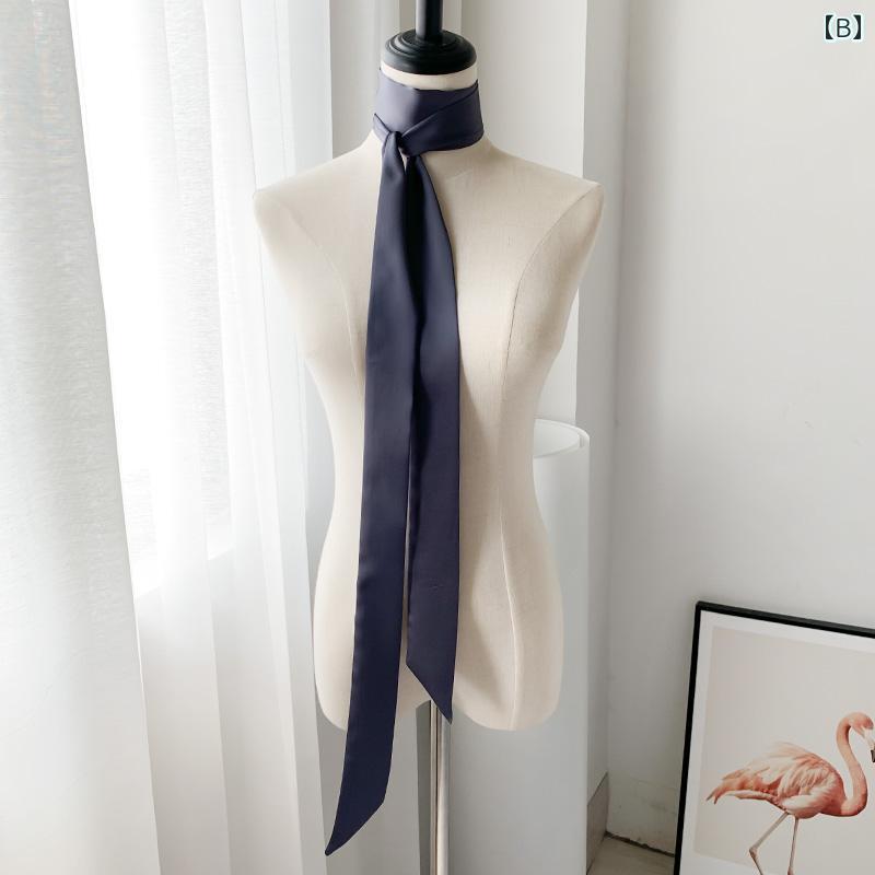 スタイリッシュ レディース スカーフ スキニー スカーフ 無地 細 幅 シルクスカーフ レディース スモー..