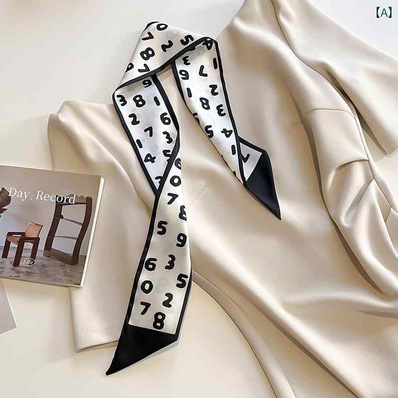 ハイセンス スカーフ リボン レトロ 万能な 黒と 白の 多機能な 細い シルクスカーフ 小さい 長い スト..