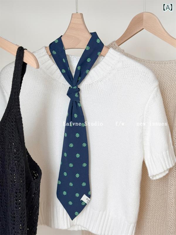 ハイセンス スカーフ リボン ブルーの 花柄 ドット 柄 ネクタイ JK スタイル レトロ スカーフ ヴィンテ..