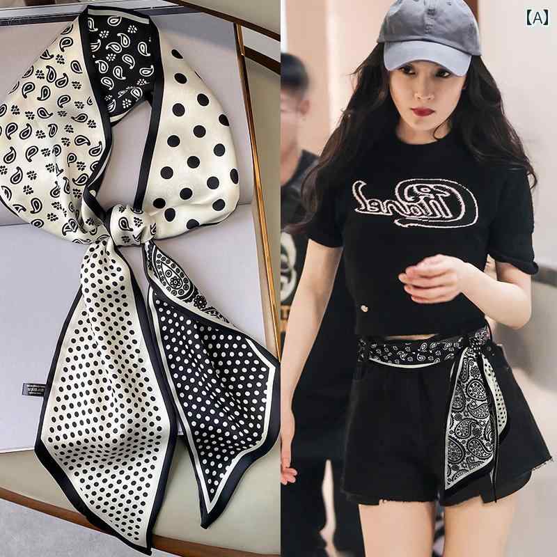 ハイセンス スカーフ リボン ベルト シルク スカーフ レディース 夏 ロング ストリップ ジーンズ ハイ..