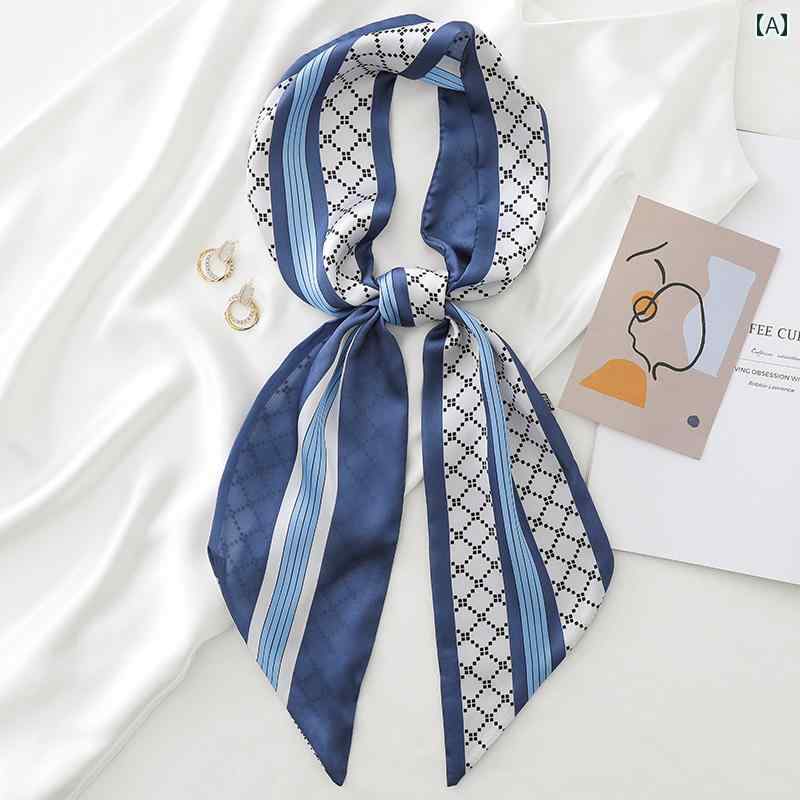 ハイセンス スカーフ リボン 春秋に 着用 する レディース 青い 小さい ロング シルクスカーフ。 スー..