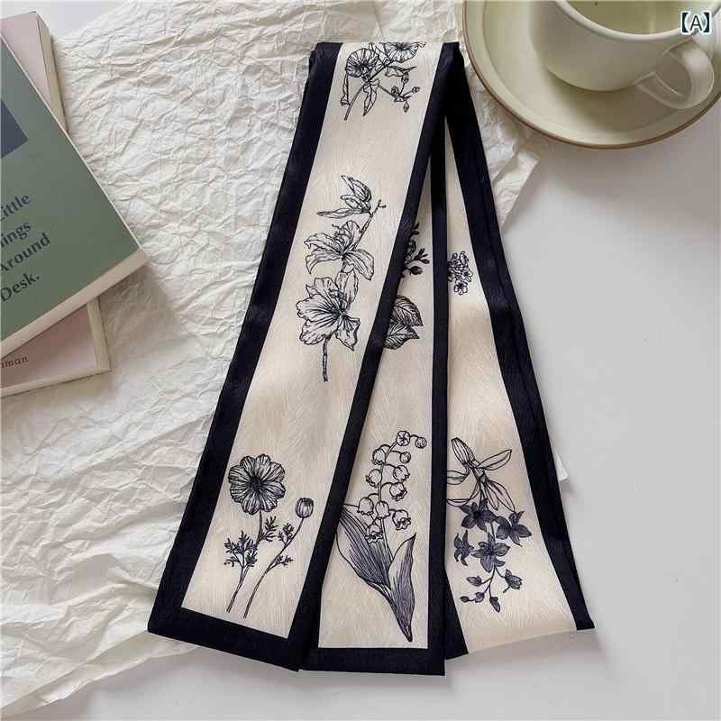 ハイセンス スカーフ リボン ロング レトロ 花柄 細 リボン レディース 薄型 装飾 スカーフ 多機能 ヘ..