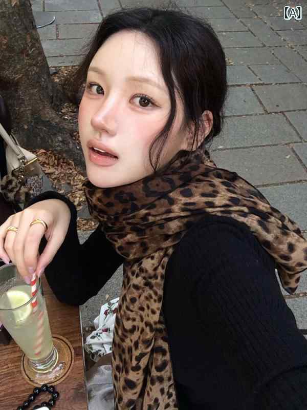 ハイセンス スカーフ リボン レトロ ヒョウ 柄の 初秋 スカーフ レディース コットンリネン 薄手 ホッ..