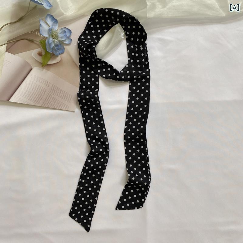 ハイセンス スカーフ リボン 2025 韓国 ドットの シルクスカーフ ネック バンド ヘア タイ 女性用 高級..