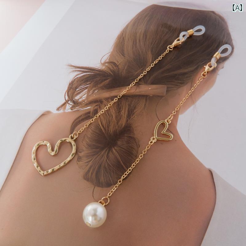 メガネ チェーン 便利 ストラップ クローブ ゴールド ハート マスク チェーン タッセル アシンメトリー..