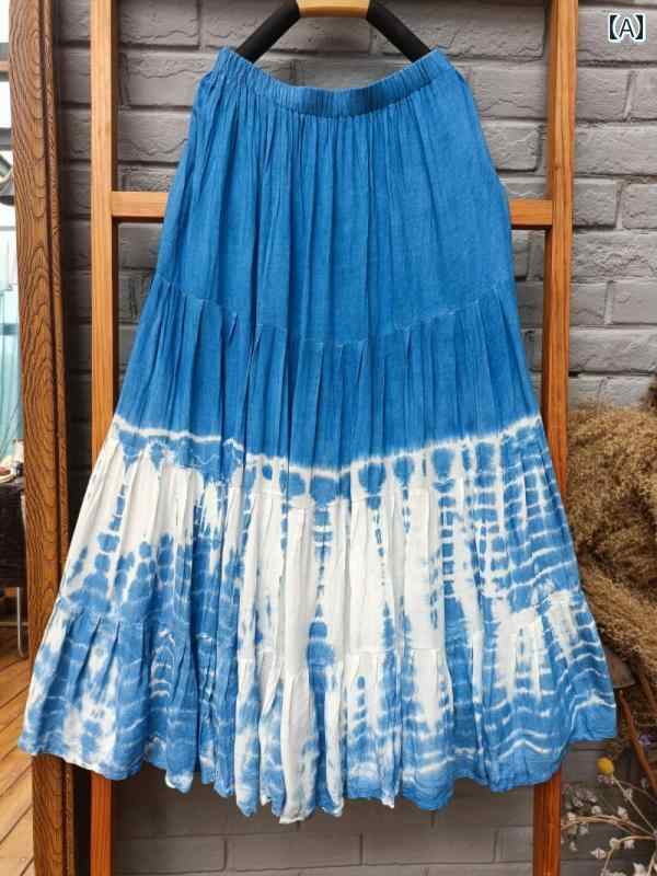 バリスタイル スカート ボヘミアン Pu ダリ 手 染め ブルー 染料 バティック パッチワークスカート ロ..
