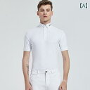 乗馬 ウェア スリム フィット 夏用 乗馬 Tシャツ メンズ 速乾 通気性 シャツ トップス ホワイト POLO 競技用 服