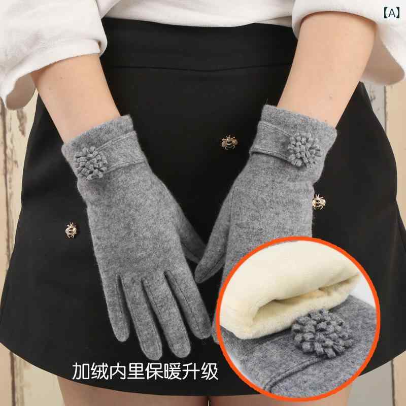 レディース 手袋 カジュアル 春秋冬 女性 裏起毛 厚手 ウール カシミヤ タッチ スクリーン 手袋 弾性 ニット 暖かい ショート 防寒