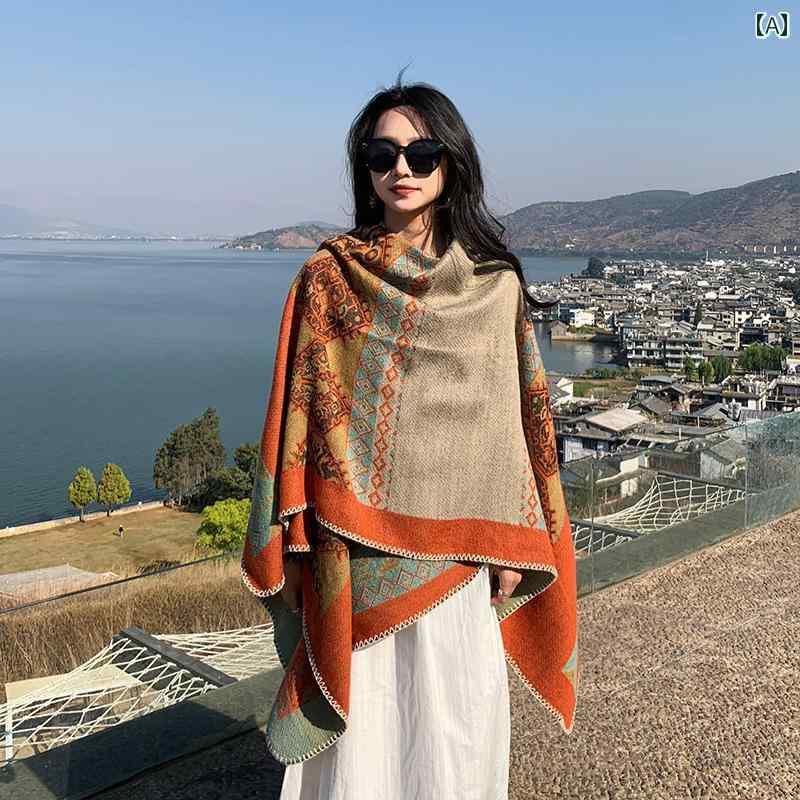 For Women - ショール レディース スカーフ 北西 エスニック 旅行 ウェア マント 厚手 ショール サマー スカーフ レディース チベット ウイグル 毛布 アウターウェア