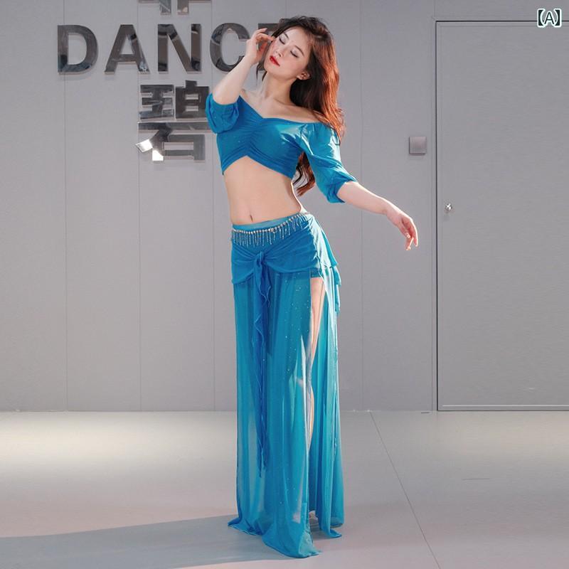 ダンス 衣装 ウェア 2025年 ベリーダンス 水 糸 トレーニング スーツ 魅惑的 オリエンタル ダンス パフ..