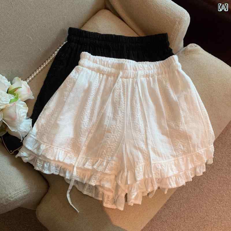 aライン ヒップ ショートパンツ 大きめ サイズ 太め mm フレンチレース ドローストリング レース パッチワーク ショート パンツ 夏 スイート 万能 ゆったり カジュアル ホット