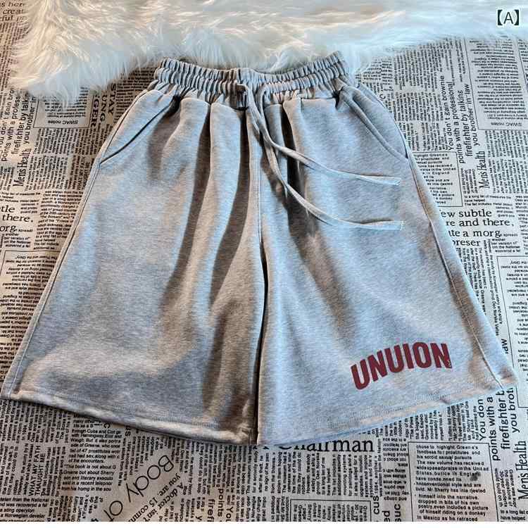 aライン ヒップ ショートパンツ 綿 グレー スポーツ カジュアル ショート パンツ レディース 夏 薄手 2024 新型 アメリカン スタイル ハイウエスト ゆったり ワイド レッグ 5点