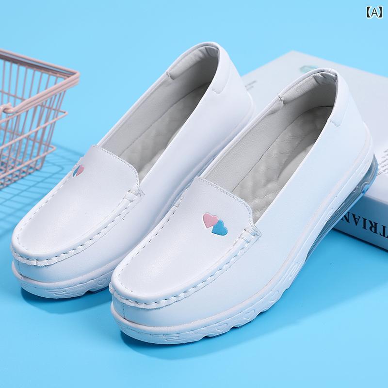 ナースシューズ ソフト ソール 革 エア クッション ナースシューズ 女性用 ホワイト ソフト ソール 通..