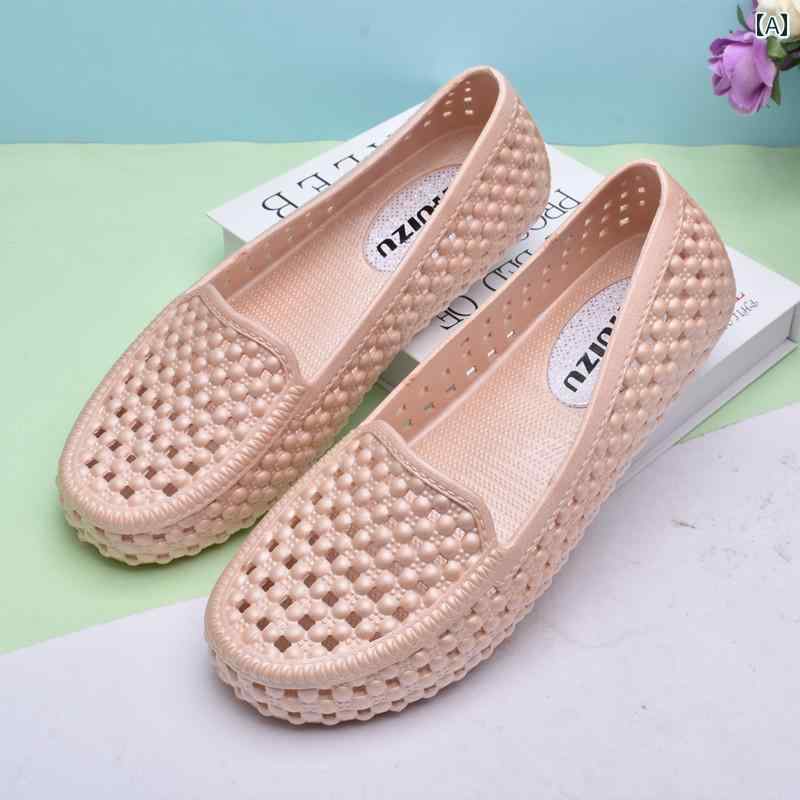 ナースサンダル シューズ 夏用 レディース ソリッド ホワイト ナース ワークシューズ 穴 サンダル フラ..