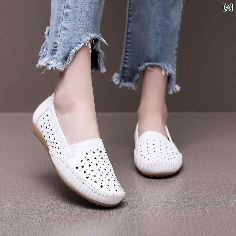 ナースサンダル シューズ 夏の レディース 靴 高齢の 母親の サンダル 柔らかい 底 快適 穴 中年 革靴 ..