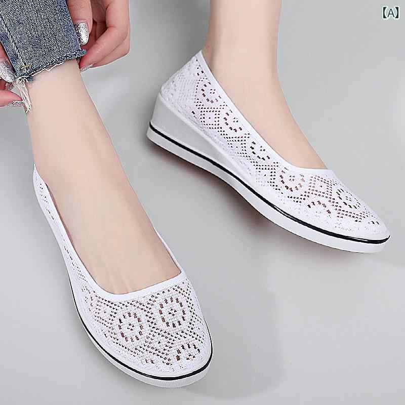 ナースサンダル シューズ 夏の オールド 布 靴 メッシュ ナースシューズ ウェッジ ヒール ワークシュー..