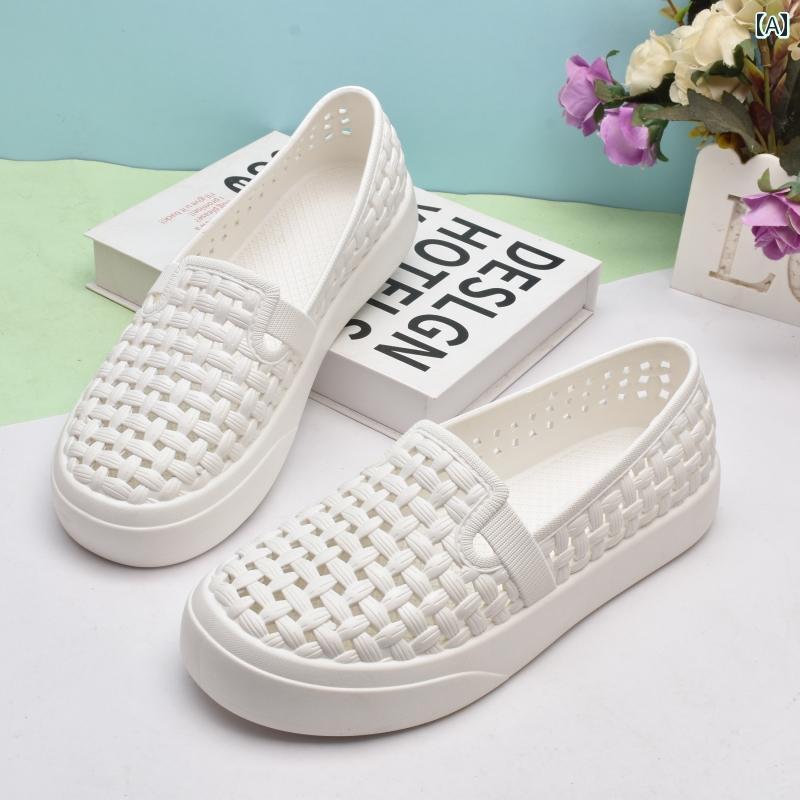 ナースサンダル シューズ 夏の レディース 穴 フラット サンダル 快適 滑り止め ソフト ソールの 靴 白..