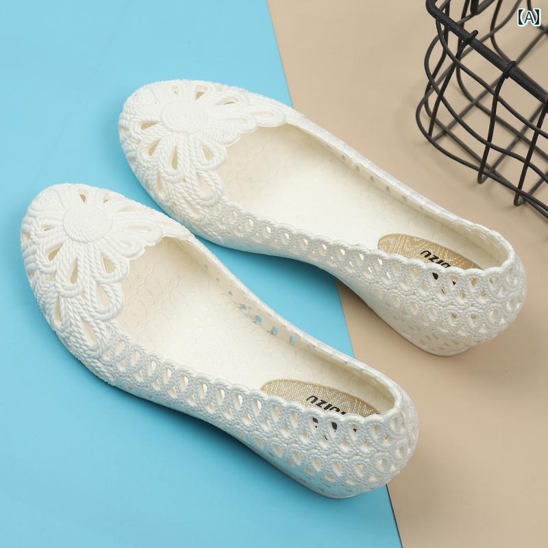 ナースサンダル シューズ 女性用 プラスチック サンダル 夏用 滑り止め ウェッジ ヒール ホワイト ナー..