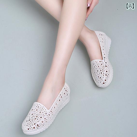 ナースサンダル シューズ 夏用 ウェッジ ヒール 滑り止め ナースシューズ フラット ホワイト サンダル ..