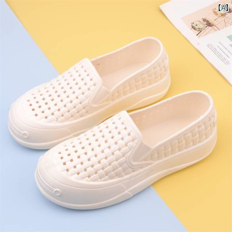 ナースサンダル シューズ 女性用 夏用 疲れにくい サンダル ヒール 付き 防水 ホワイト ナースシューズ フラット 底 ソフト ソール 滑り止め プラスチック