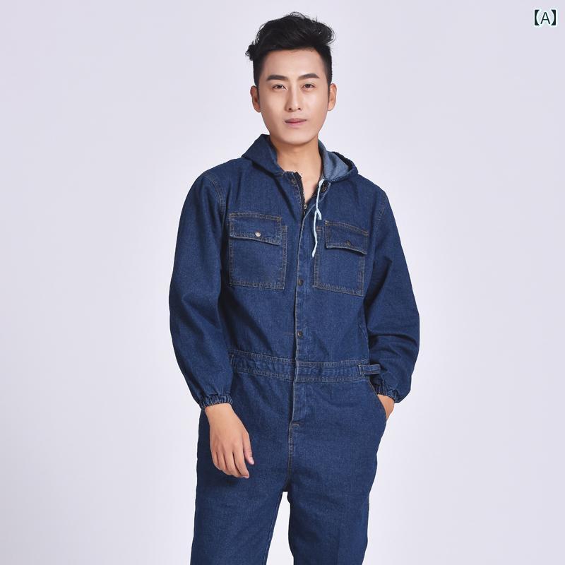 作業着 ワークウェア 発電 所で 働く メンズ Lingqi 春秋 綿 デニム ジャンプスーツ 耐摩耗 造船 所 ユ..