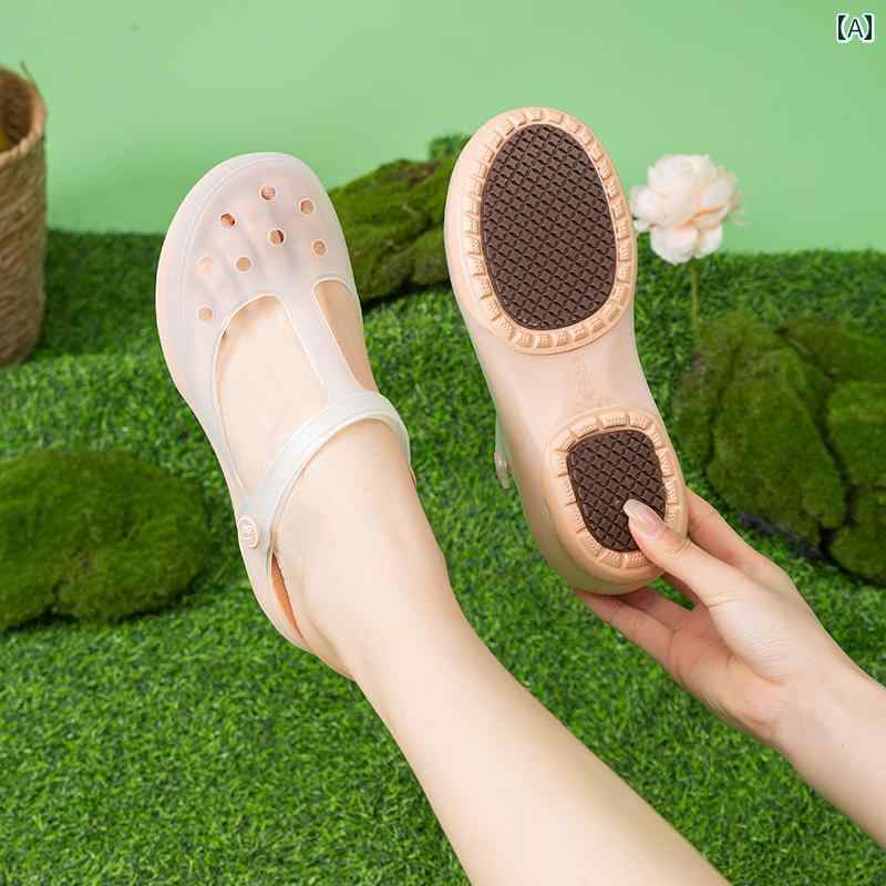 ナースサンダル シューズ 夏の 女性用新 ホール シューズ 牛革 底 滑り止め ソフト ソール 妊婦用 スリ..