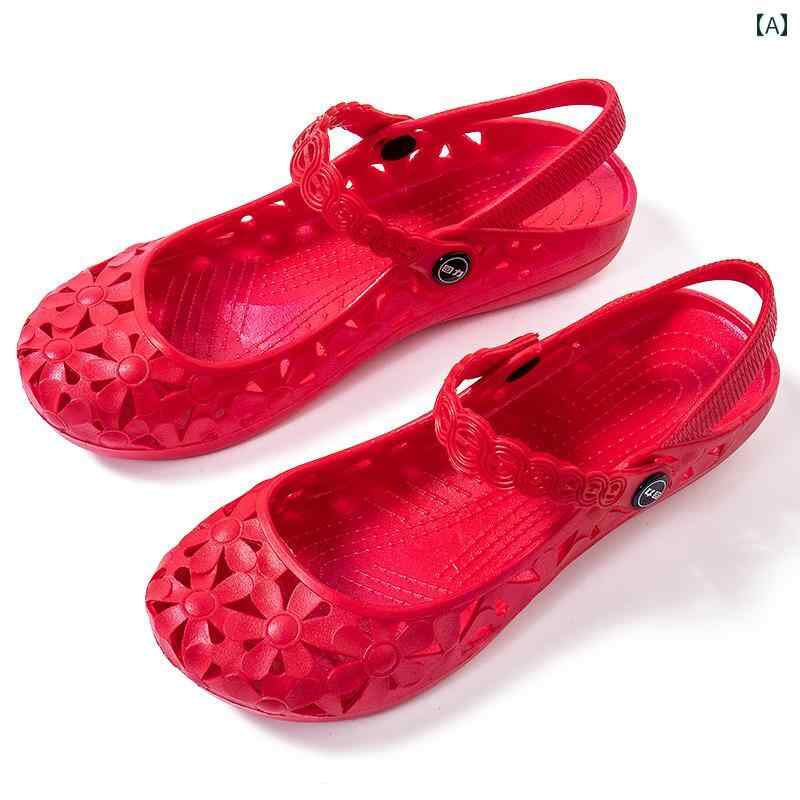 ナースサンダル シューズ 戦士 ナースシューズ レディース 夏 フラットソール ホール シューズ ソフト ..