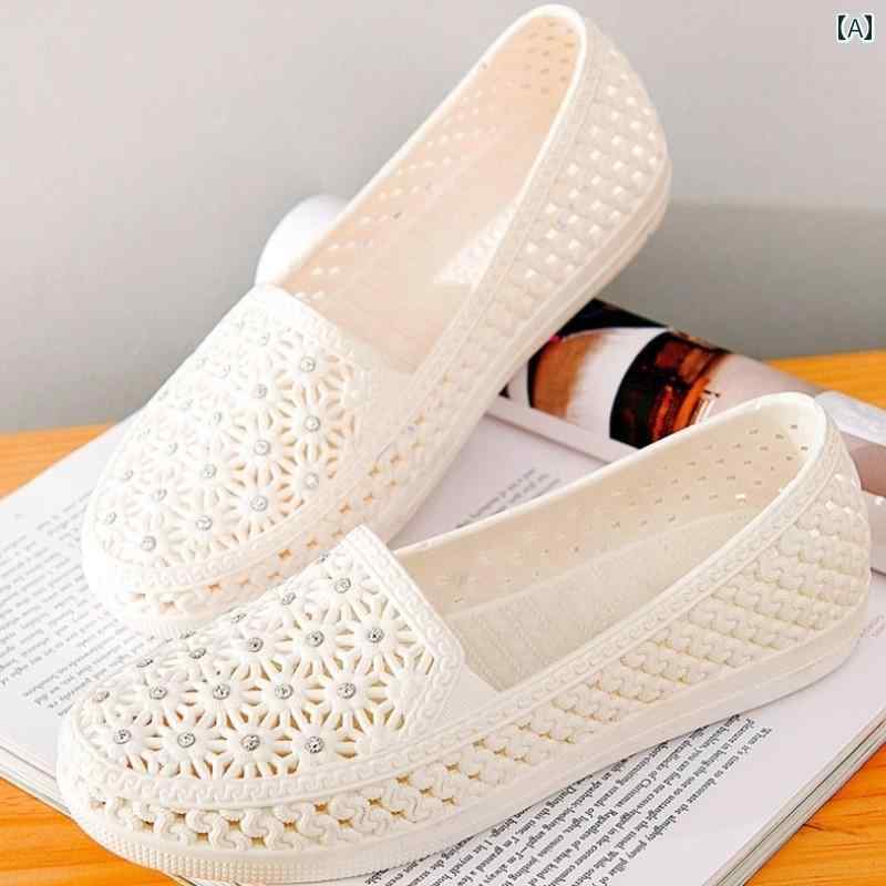 ナースサンダル シューズ フラット プラスチック ママ 快適 ファッション シューズ レディース 滑りに..