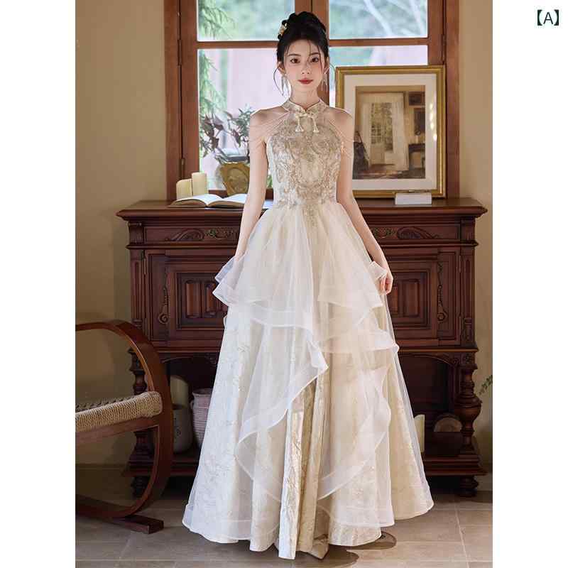 パーティー ドレス スリムフィット 中国 トースト ドレス 花嫁 2025 シャンパン カラー エンゲージメント イブニングドレス 女性 夏 ハイエンド(4)