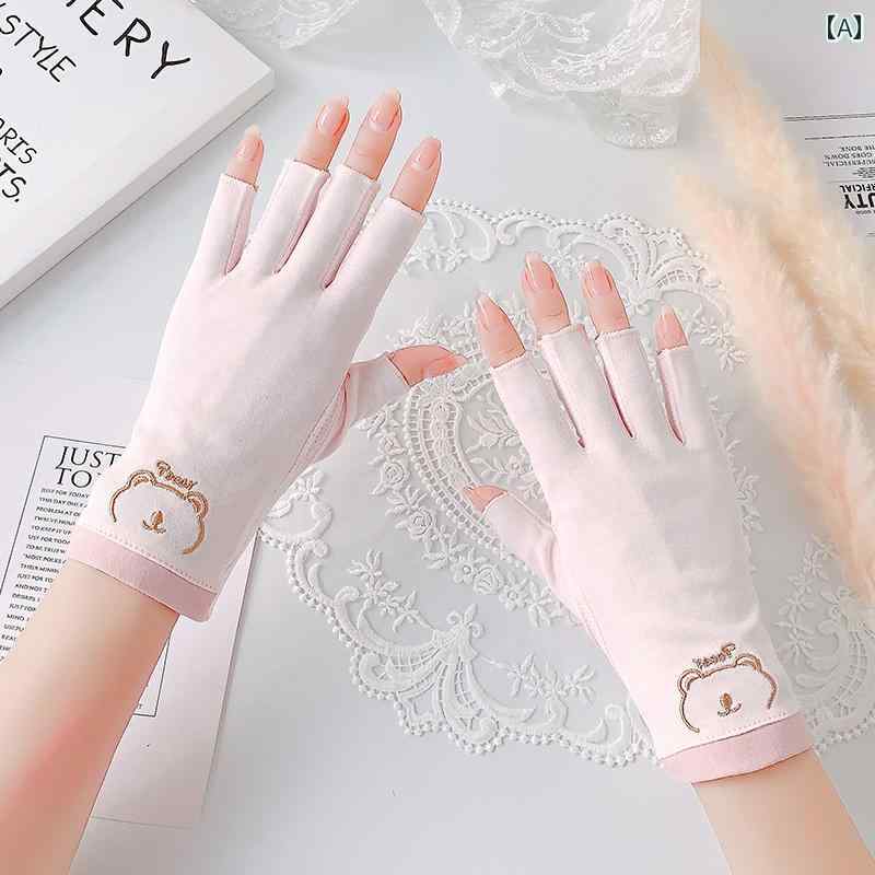 レディース 手袋 多機能 日焼け防止 日焼け防止 ハーフフィンガー マニキュア 手袋 紫外線対策 レディース 夏 薄手 抗 黒 綿 運転と 乗馬 滑り止め 通気性 露 指