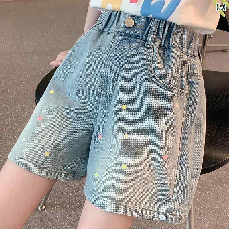 女の子 デニムショートパンツ 女の子 パンツ 2025 夏の 子供用 スタイリッシュで な かっこいい ジーンズ カジュアルショーツ