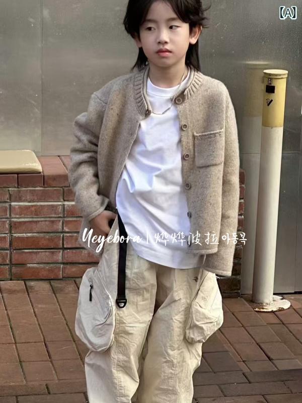男の子用 カーディガン セーター ボラボラ ボーイズ ウール セーター 秋冬 2024 子供用 おしゃれ カー..