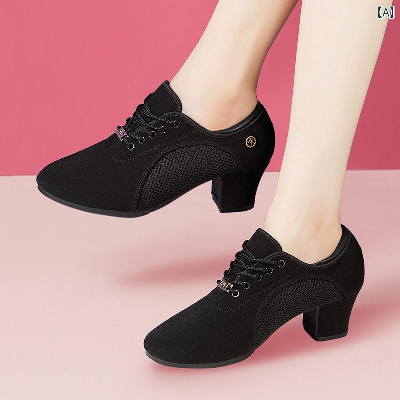 社交 ダンス シューズ 女性用 プロ ラテン ダンス シューズ ソフト ソール 教師用 ボディ トレーニング スクエアダンス ミッド ヒール 厚底