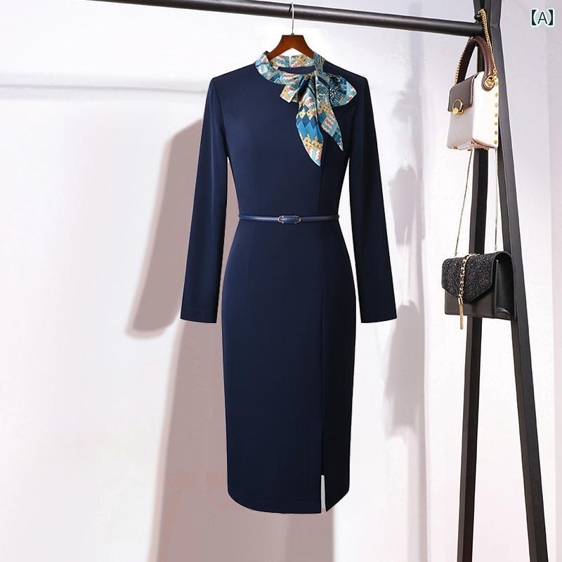 受付 フロント デスク 作業着 女性用 春夏の 女性用 高級 プロ スーツ チャイナ風 ドレス で スタイリッシュな スチュワーデスの フロント デスク オフィス 作業着