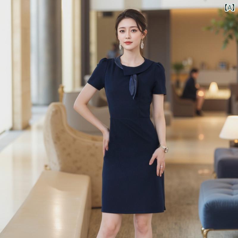 受付 フロント デスク 作業着 女性用 高級 スチュワーデス フロント デスクワーク スリム プロ ドレス ..