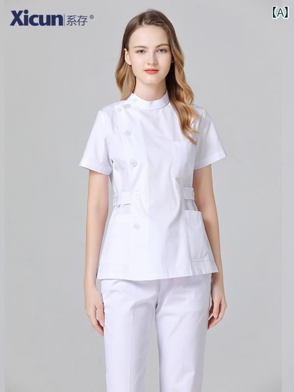 ナース 服 ナース ユニフォーム レディーススーツ 薄手 長袖 歯科 口腔 科 医 白衣 夏 半袖 丸 首 作業着