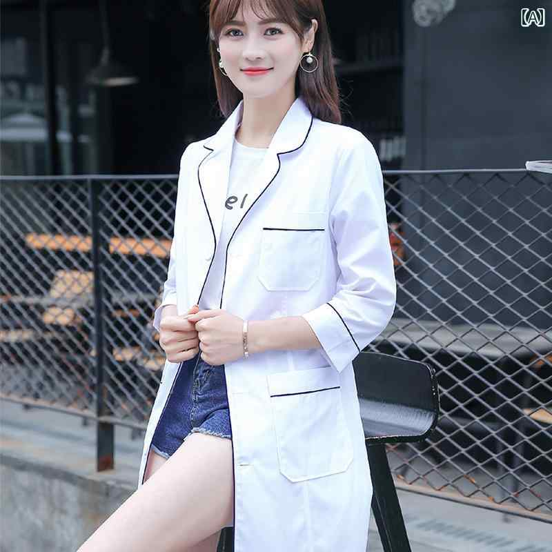 ナース 服 白衣 半袖 レディース ミドル 丈 ドクター ユニフォーム 美容師 タトゥー アーティスト 美容..