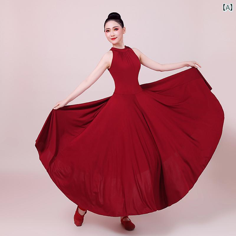 ナイトクラブ キャバ スタイル ドレス オープニングダンスの レトロ 大きい スイング スカートの パフォーマンス 衣装 レディース 現代の 万 江 ダンス 歌の ダンスの ロング スカート 私と 私の 祖国