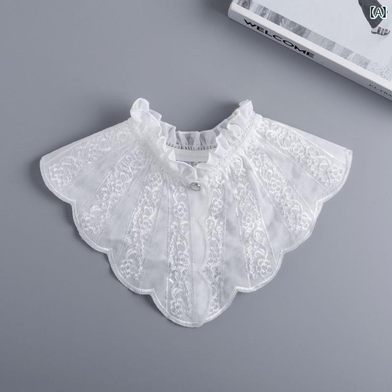 レース つけ 襟 レディース 優しい 刺繍の 木 耳 レース つけ 襟 ロリータ 装飾 ショール ネック ライン 露出 防止 スタンドカラー ガード