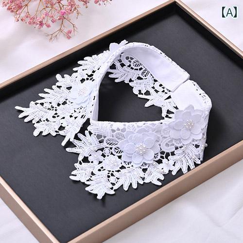 レース つけ 襟 レディース Qiuweiの ファッション レース ビーズ フェイクの 襟 シャツ セーター 装飾 節約