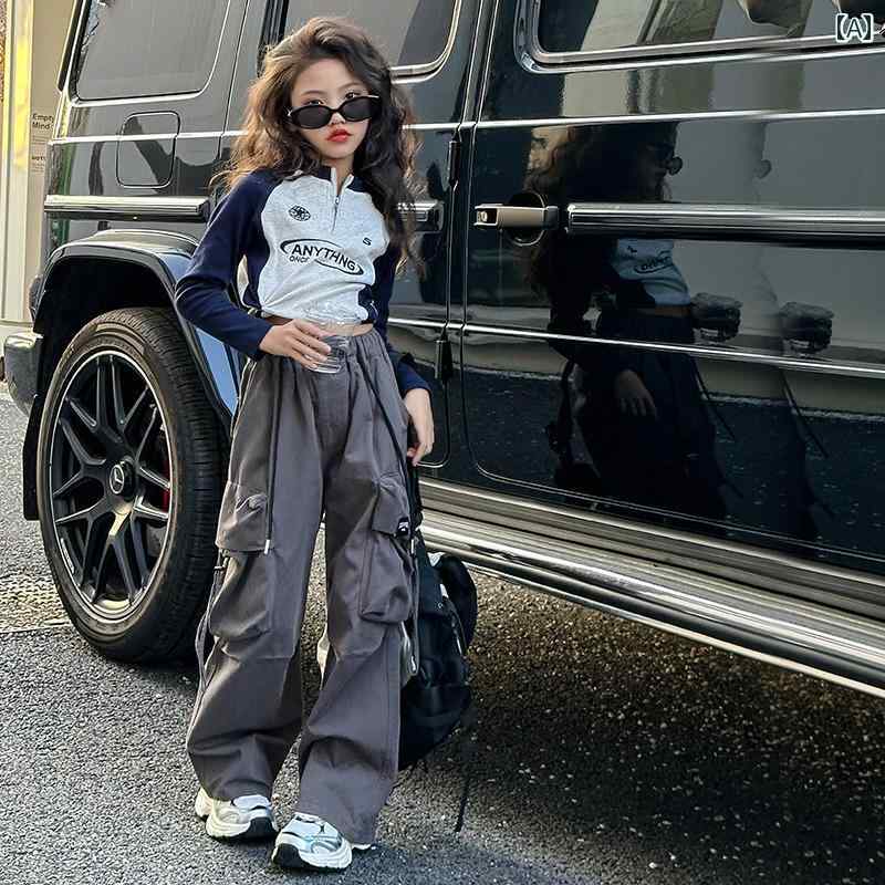 子供用 オーバー オール カジュアル パンツ 女の子 長袖 ハーフ ジップ レイヤリング シャツ 2025 韓国..