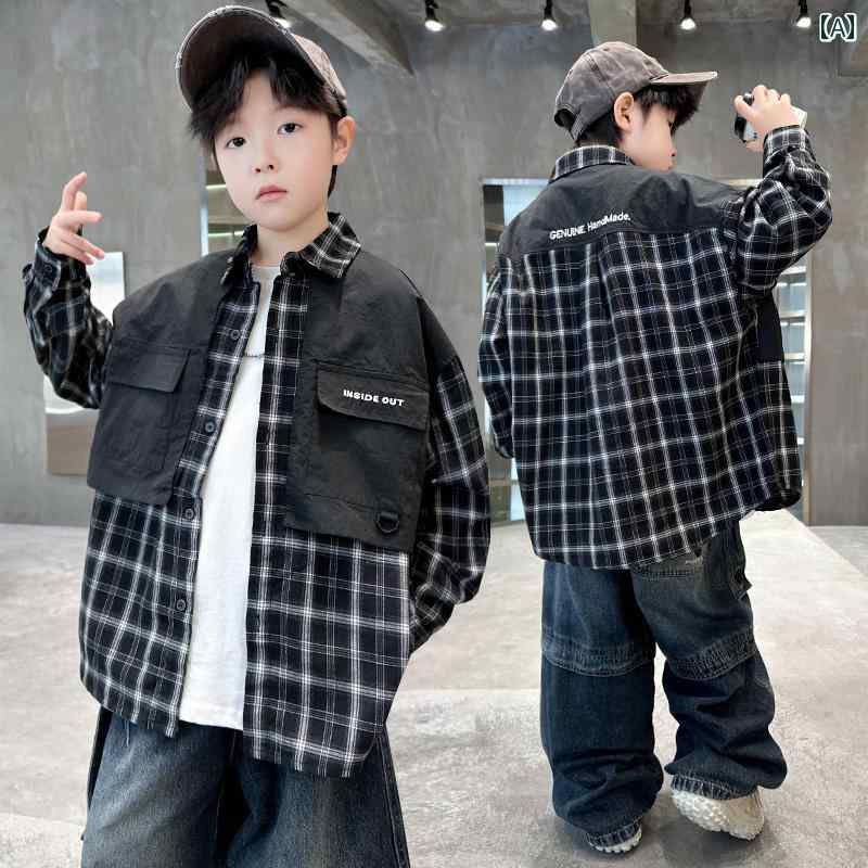 男の子用 シャツ 男の子 春秋 シャツ ジャケット 2025 大きい 子供の 秋服 秋 チェック スタイル