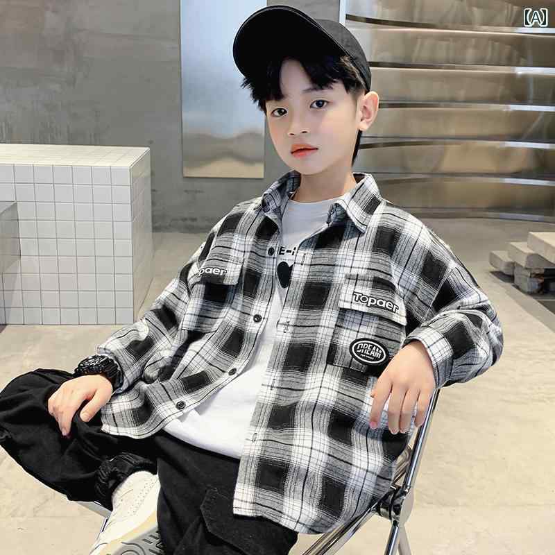 男の子用 シャツ 子供服の 男の子 春 シャツ 2024 春秋 スタイル中と 大の 子供用 春の な チェック 柄