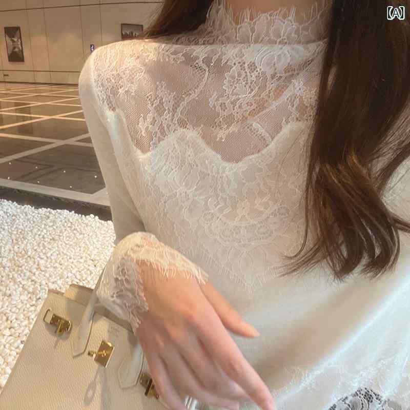 レイヤリング シャツ レディース 秋冬 レディース ハイネック レース レイヤリング シャツ セーターや ..