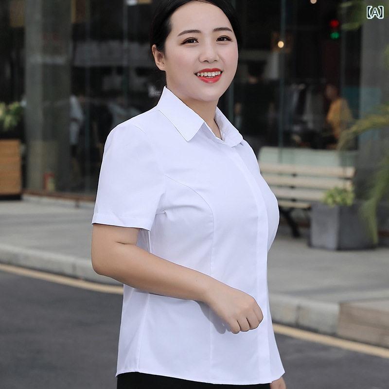 乐天商城 - 無地 トップス シャツ レディース 隠し ボタンの 露出 防止 大きいサイズ 大きめ サイズ 春夏 女性用 ホワイト シャツ mm プロワーク フォーマル