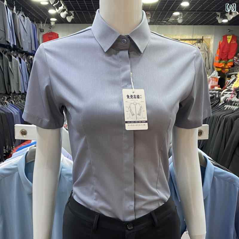 無地 トップス シャツ レディース レディース 半袖 グレー シャツ 夏 薄手 竹 繊維ノー アイロン 作業 プロ フォーマル 作業着 ストレ..