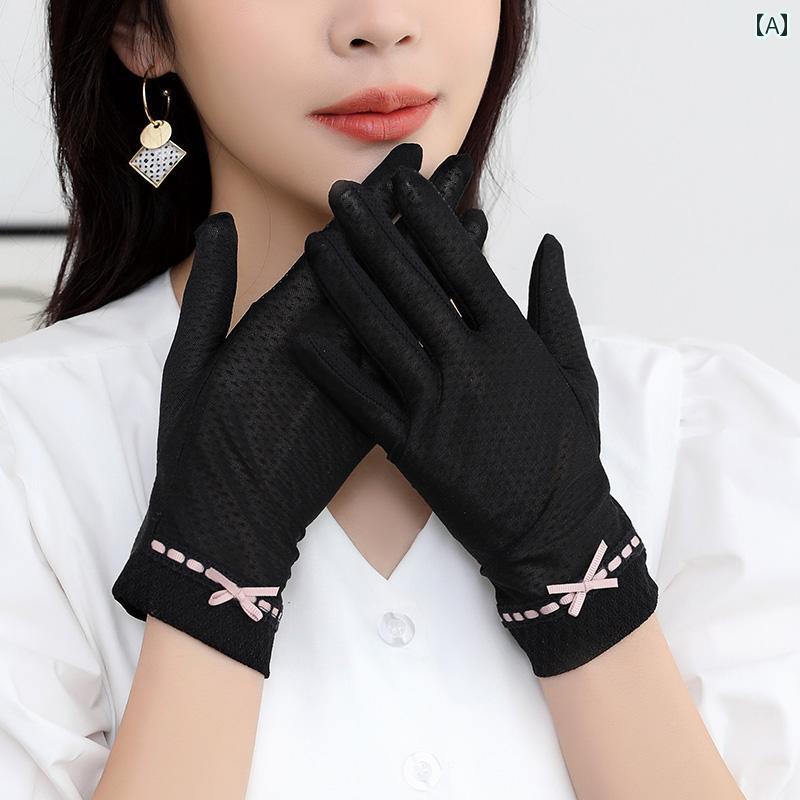 レース手袋 レディース 夏の 日焼け防止 手袋 レディース 夏 薄型 運転 アンチ スリップ 抗 UV ショー..